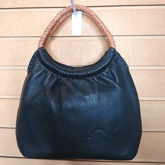 Fossil Handbags - Fossil Black Leather HOBO Braided Brown Handle
